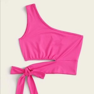 Neon Pink One Shoulder Crop Top
